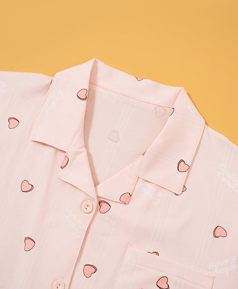 Cookies d'amore Satin Short Sleeve Top & Short PJ Set-Peach