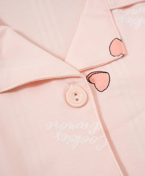 Cookies d'amore Satin Short Sleeve Top & Short PJ Set-Peach