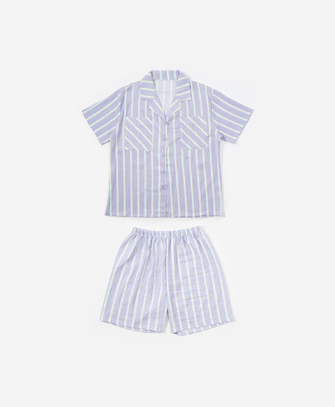 BedMood Cremo Mentally Unavailable. Physically Comfy Polyester PJ Short Sleeves Top & Shorts Set - Purple