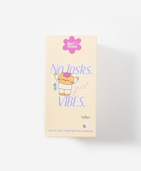 BedMood Mello No Tasks. Just Vibes Polyester PJ Short Sleeves Top & Shorts Set - Yellow
