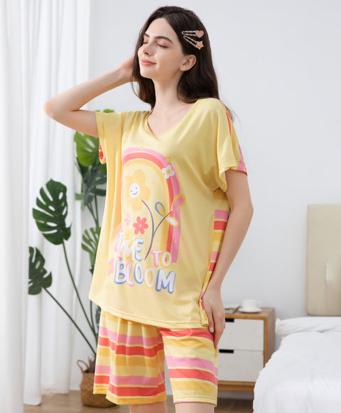 Time to Bloom Short Sleeves Microfiber Top & Bottom Sleep Set