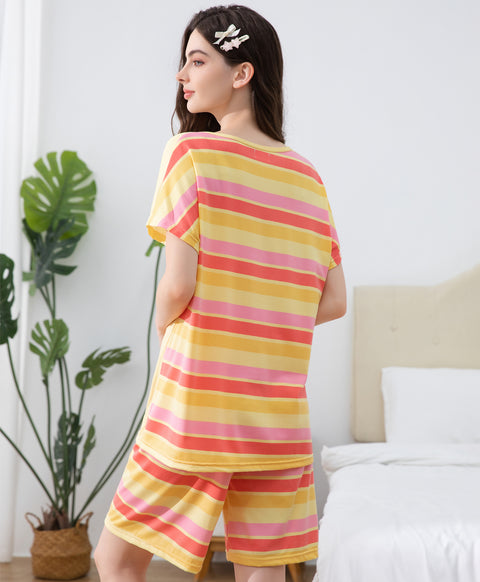 Time to Bloom Short Sleeves Microfiber Top & Bottom Sleep Set