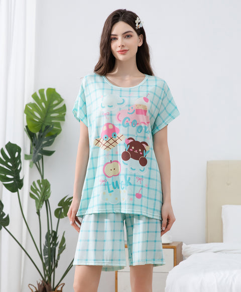 Good Luck Short Sleeves Microfiber Top & Bottom Sleep Set