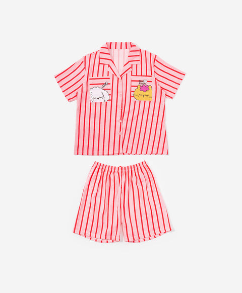 BedMood Cremo & Mello I'm in Bed Mood Polyester PJ Short Sleeves Top & Shorts Set - Pink