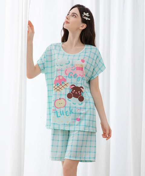 Good Luck Short Sleeves Microfiber Top & Bottom Sleep Set