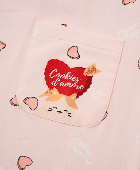 Cookies d'amore Satin Short Sleeve Top & Short PJ Set-Peach