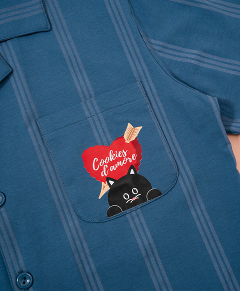 Cookies d'amore Satin Short Sleeve Top & Short PJ Set-Dark Blue