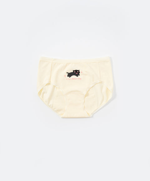 Little Black Cat Cotton Spandex Mid Waist Hipster 2pcs Sanitary Panties Pack