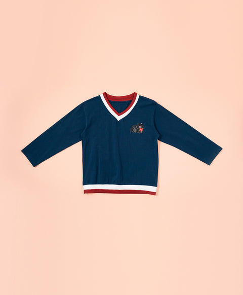 Cookies d'amore Long Sleeves Top With Pants Set-Dark Blue