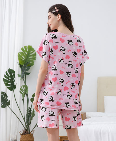 Panda Days Short Sleeves Microfiber Top & Bottom Sleep Set