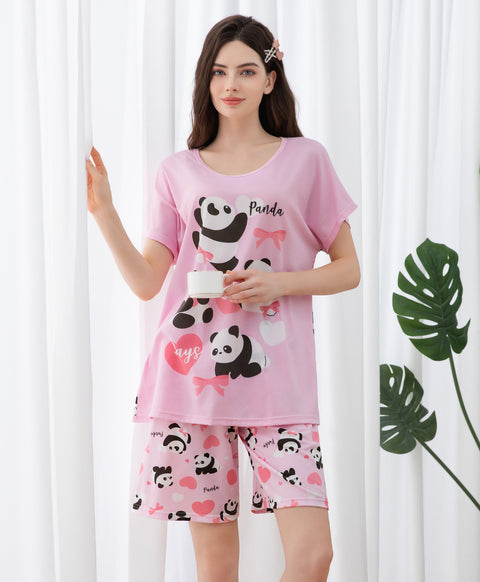 Panda Days Short Sleeves Microfiber Top & Bottom Sleep Set