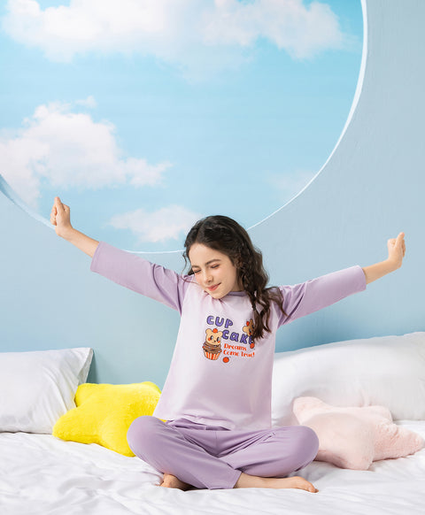 Junior Bedtime Bubbles Cup Cake Dreams Come True Long Sleeves Tee & Pants Sleep Set