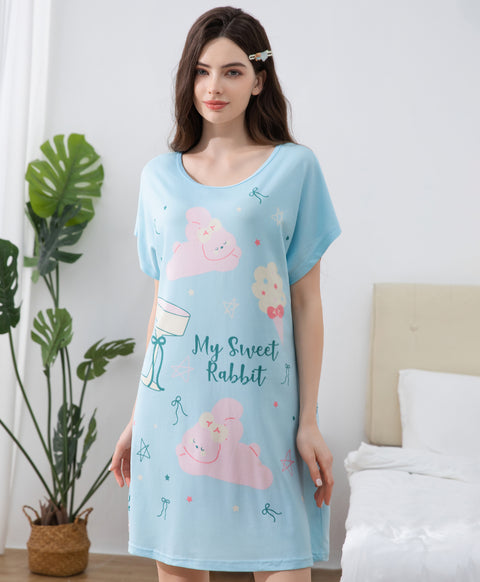 My Sweet Rabbit Microfiber Short Sleeves Sleep Dress