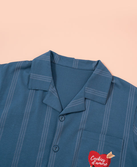 Cookies d'amore Satin Short Sleeve Top & Short PJ Set-Dark Blue