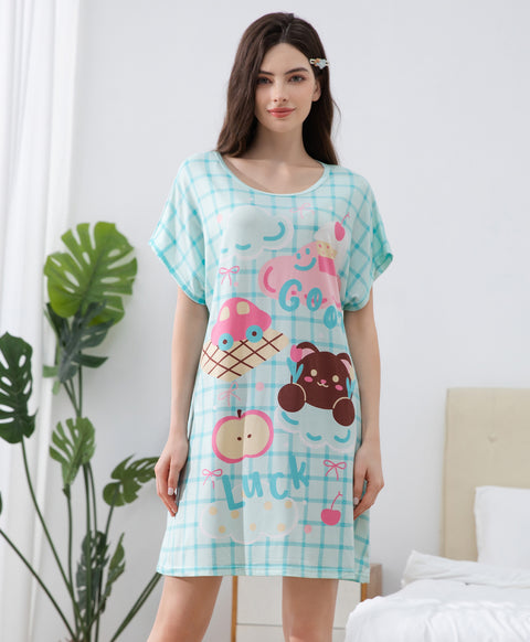 Good Luck Microfiber Short Sleeves Sleep Dress