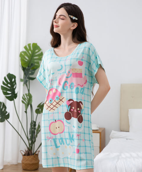 Good Luck Microfiber Short Sleeves Sleep Dress