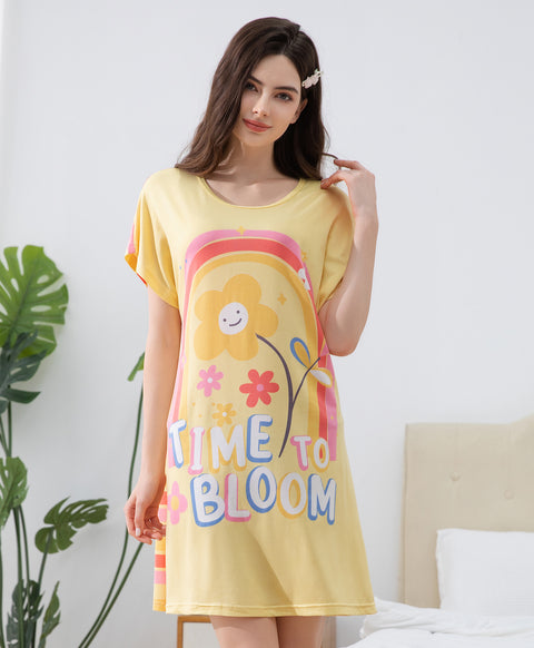 Time to Bloom Microfiber Short Sleeves Sleep Dress