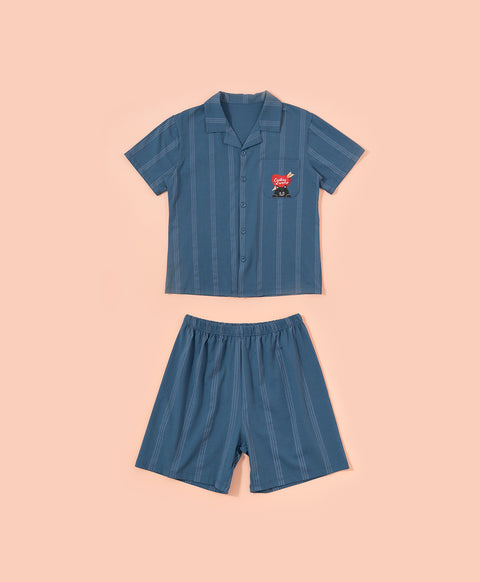 Cookies d'amore Satin Short Sleeve Top & Short PJ Set-Dark Blue