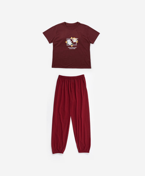 Little Muse Short Sleeves PJ Top & Long Pants Set - Where Hearts Meet Dreams Begin