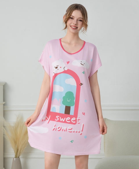 My Sweet Home Microfiber Short Sleeves Sleep Dress