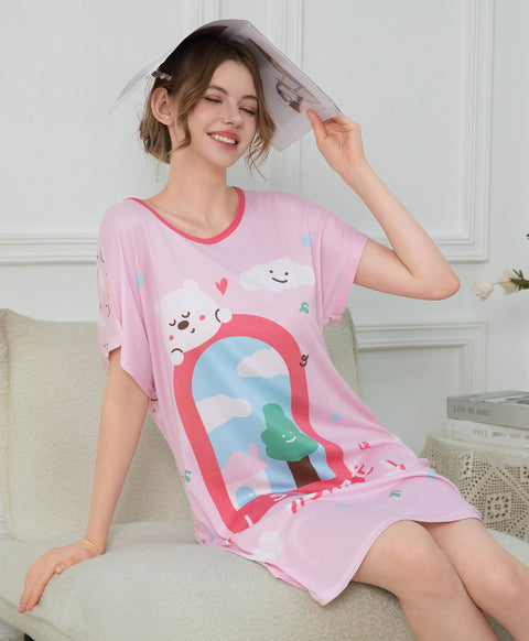 My Sweet Home Microfiber Short Sleeves Sleep Dress