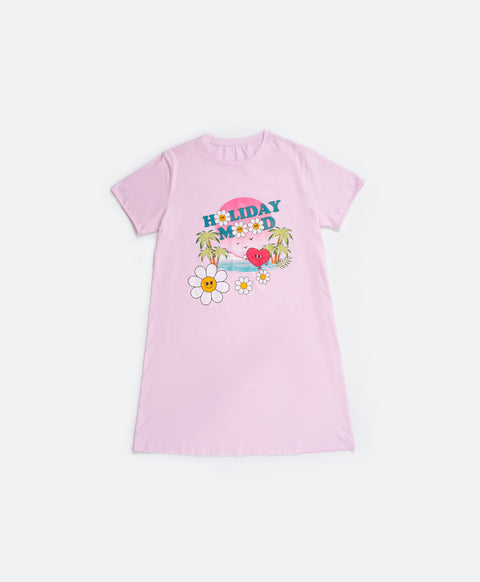 Junior Resort of Heart Short Sleeves Sleep Dress