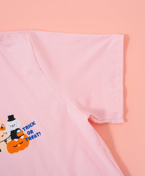 Meow-lloweeen Party Short Sleeves Top and Short Sleep Set