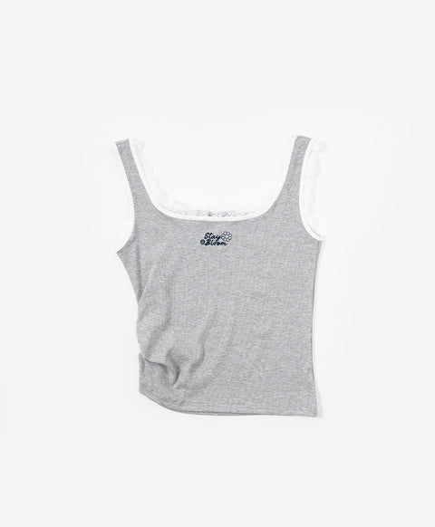 Stay Bloom Sleeveless Lace Trim Ribbed Vest