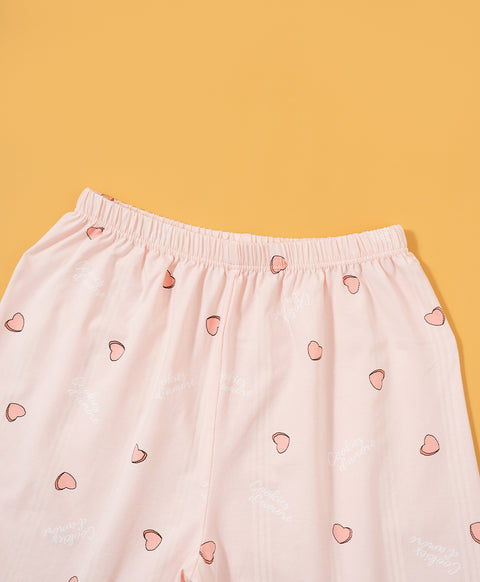 Cookies d'amore Satin Short Sleeve Top & Short PJ Set-Peach