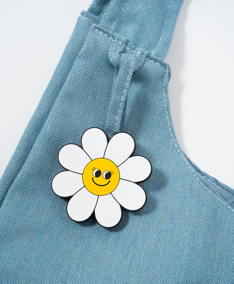 Stay Bloom Denim Smiley Tote Bag