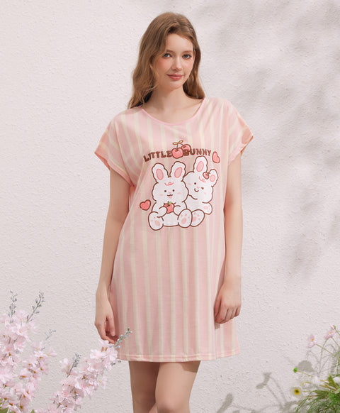Little Bunny Polyester Cotton Short Sleeves Sleep Dress