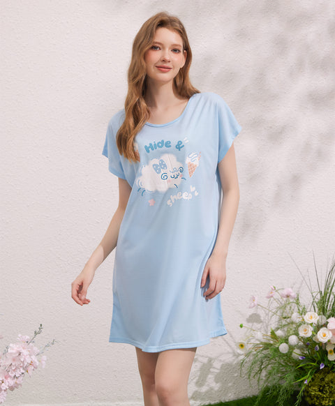 Hide a Sheep Polyester Cotton Short Sleeves Sleep Dress