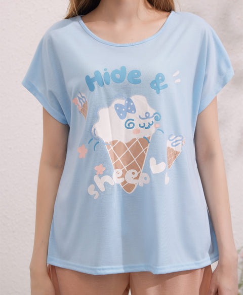 Hide a Sheep Short Sleeves Polyester Cotton Top & Bottom Sleep Set