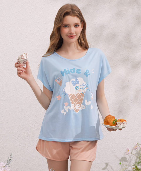 Hide a Sheep Short Sleeves Polyester Cotton Top & Bottom Sleep Set