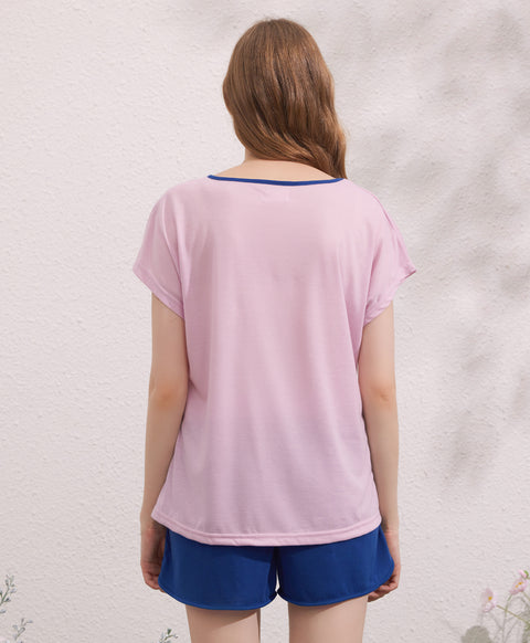 Love Happy Sweet Polyester Cotton Short Sleeves Top & Bottom Sleep Set