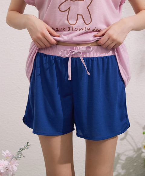 Love Happy Sweet Polyester Cotton Short Sleeves Top & Bottom Sleep Set