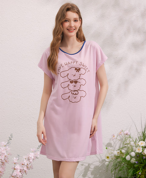 Love Happy Sweet Short Sleeves Polyester Cotton Sleep Dress