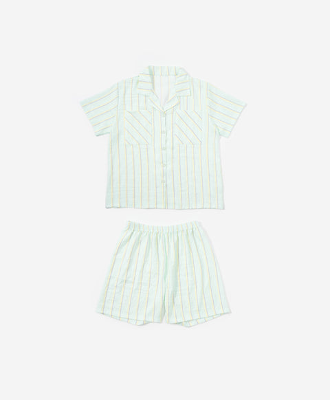 BedMood Cremo Currently Busy Doing Nothing Polyester PJ Short Sleeves Top & Shorts Set - Green