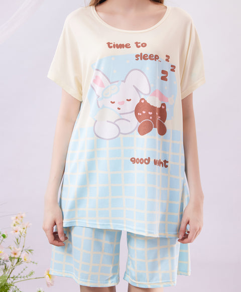 Times To Sleep Short Sleeves Microfiber Top & Bottom Sleep Set