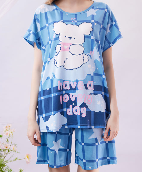 Have a Lovely Day Short Sleeves Microfiber Top & Bottom Sleep Set