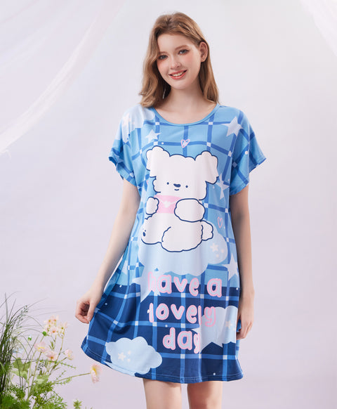 Have a Lovely Day Microfiber Short Sleeves Sleep Dress