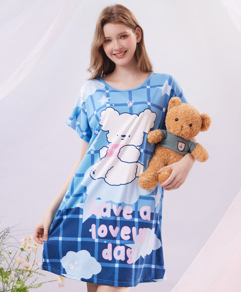 Have a Lovely Day Microfiber Short Sleeves Sleep Dress