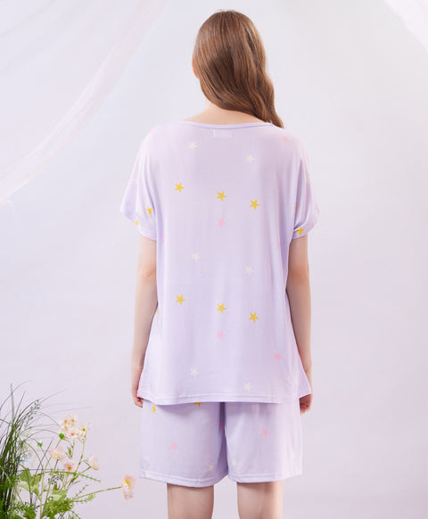 Cute Kitty Short Sleeves Microfiber Top & Bottom Sleep Set