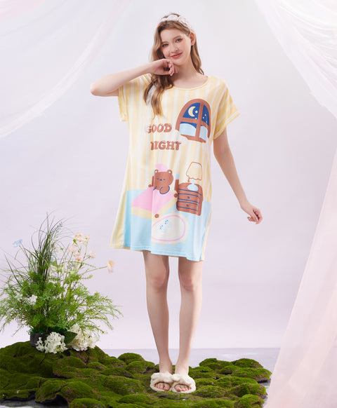 Good Night Microfiber Short Sleeves Sleep Dress
