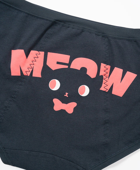 Little Black Cat Cotton Spandex Mid Waist Hipster 2pcs Sanitary Panties Pack