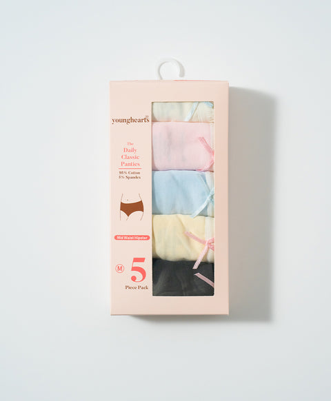 Ballet Sweetie Mid Waist Hipster 5pcs Cotton Spandex Pack Panties