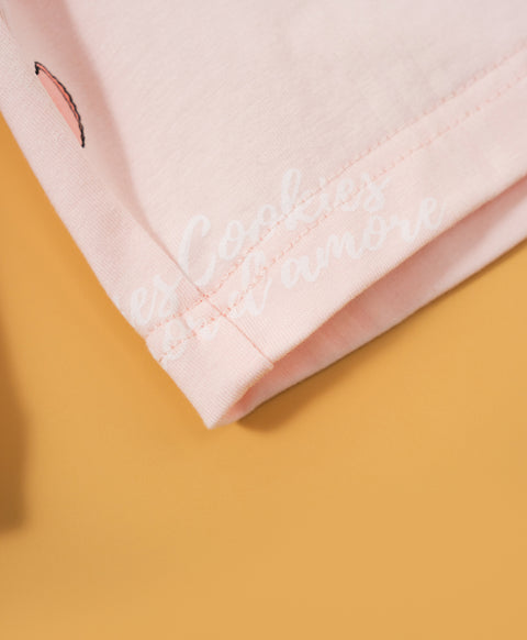 Cookies d'amore Satin Short Sleeve Top & Short PJ Set-Peach