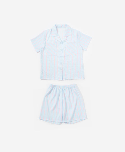 BedMood Mello Nothing Scheduled. Don't Ask. Polyester PJ Short Sleeves Top & Shorts Set - Blue