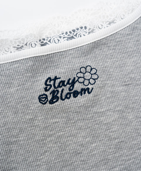 Stay Bloom Sleeveless Lace Trim Ribbed Vest