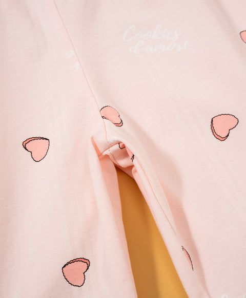 Cookies d'amore Satin Short Sleeve Top & Short PJ Set-Peach